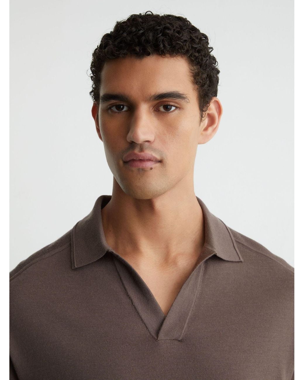 Reiss Brown Merino Wool Relaxed Polo Jumper for men