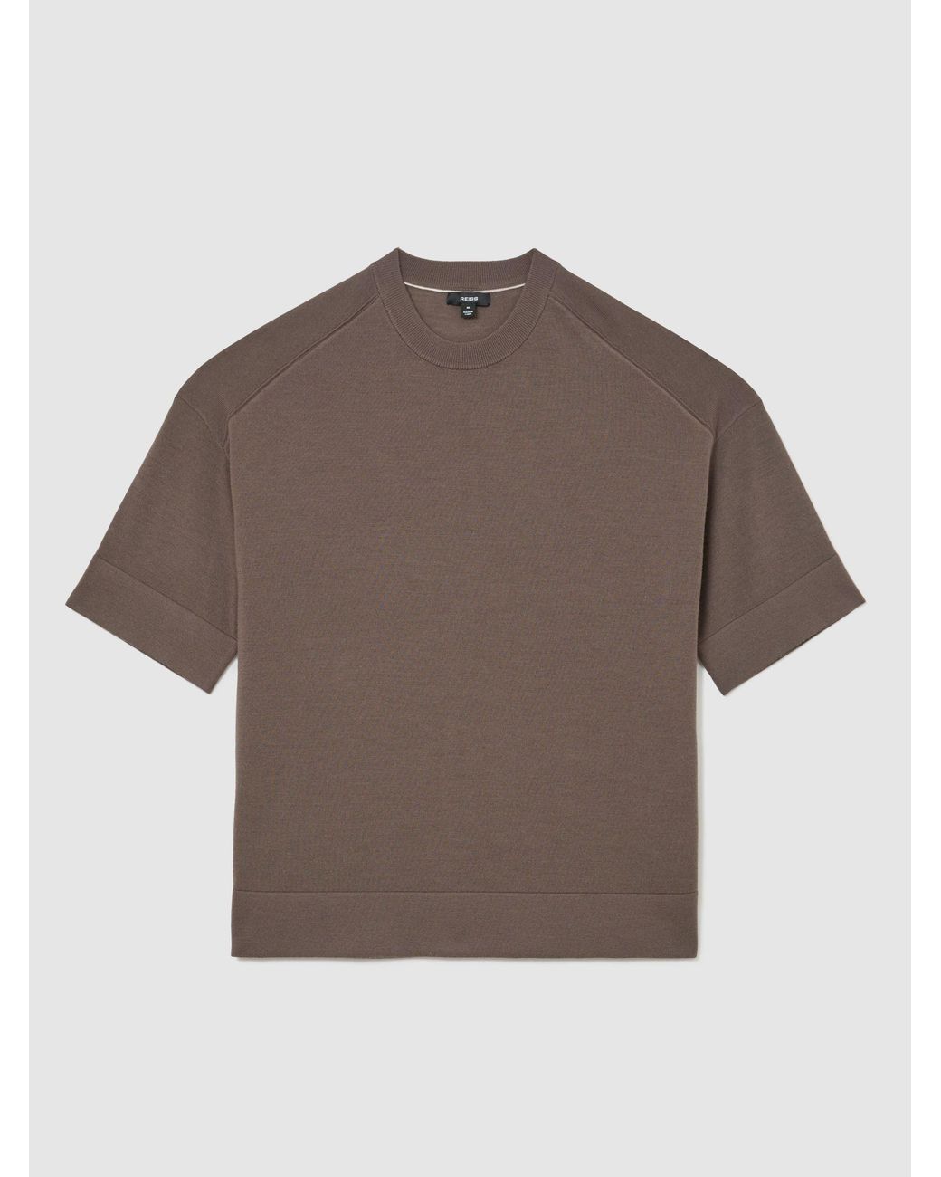 Reiss Brown Merino Wool Relaxed Knit T-Shirt for men