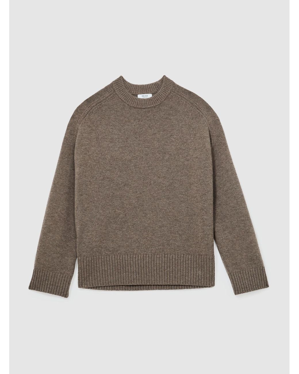 Reiss Brown Wool-Cashmere Crew-Neck Raglan Jumper