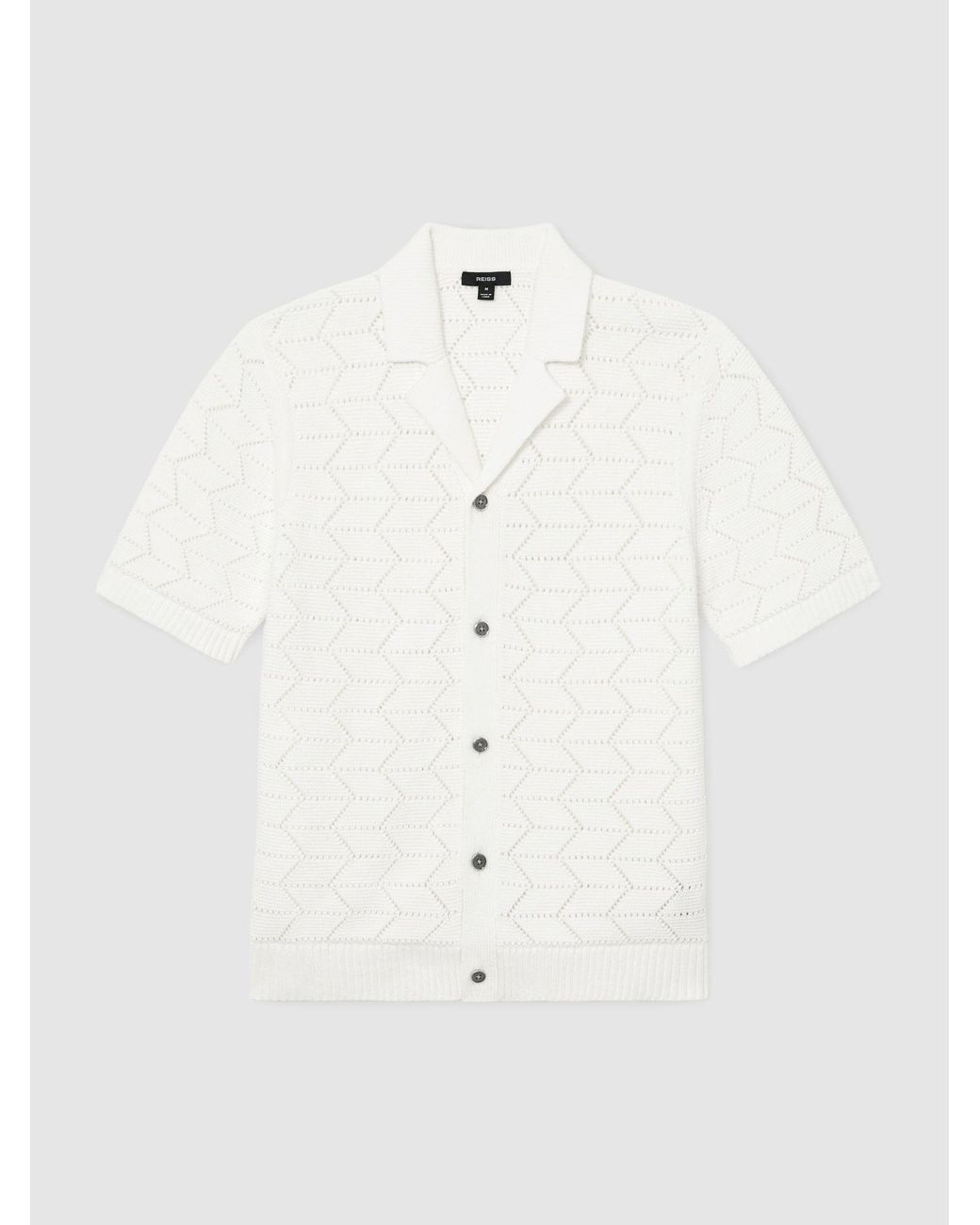 Reiss White Dalkeith Pointelle-Knit Cuban-Collar Shirt for men