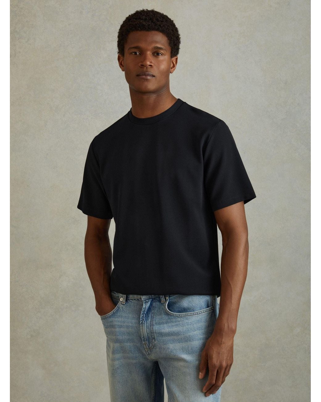 Reiss Blue Wick Textured Crew-neck T-shirt for men
