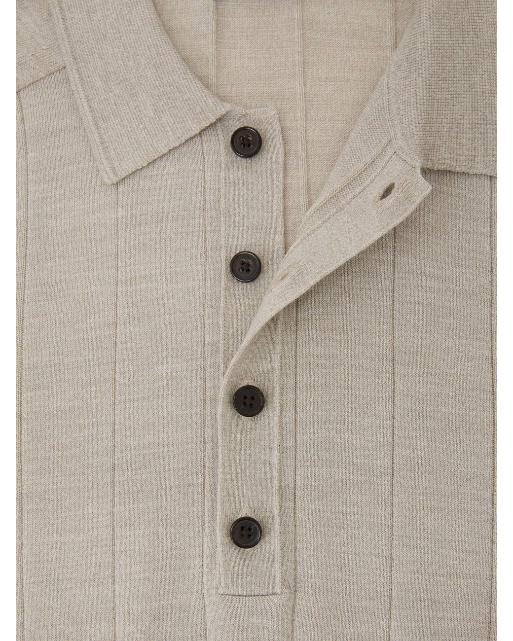 Reiss Natural Merino Wool Wide-Rib Polo Jumper for men