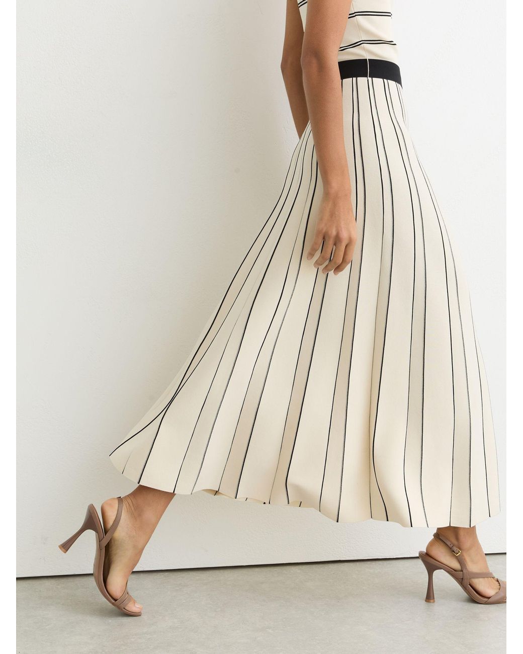Reiss Natural Sleeveless Stripe Knitted Midi Dress