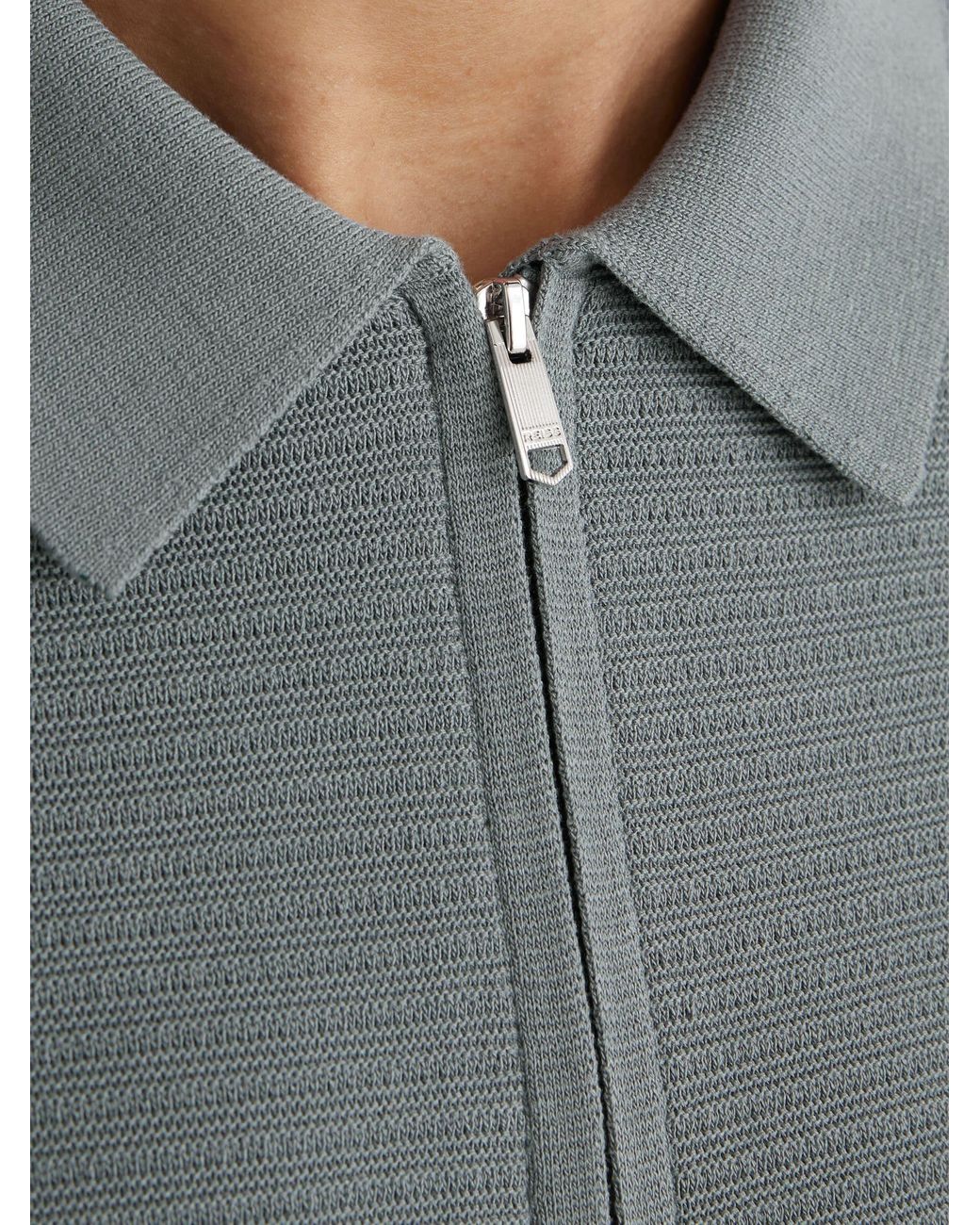 Reiss Gray Estate - Sage Textured-knit Half-zip Polo Shirt, M for men