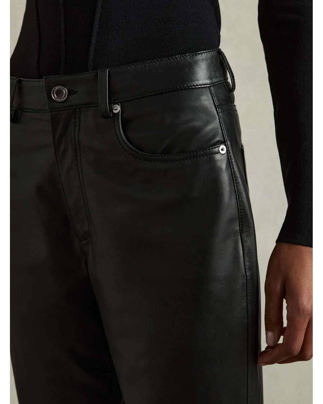Reiss Black Leather Slim-leg Pants
