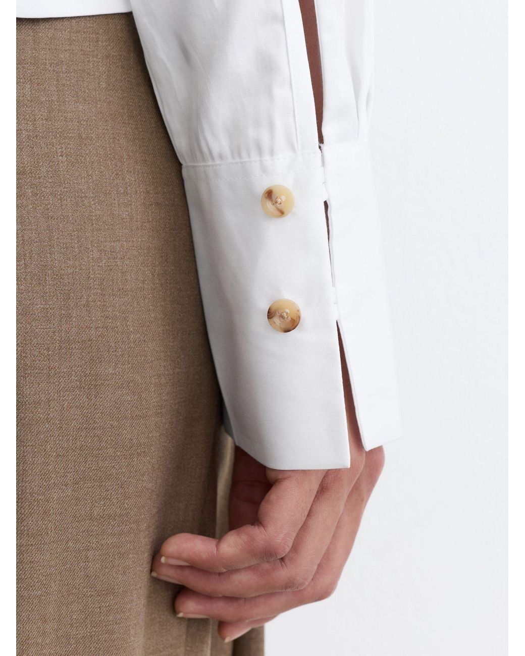 Reiss White Cotton Cropped Long-Sleeve Shirt