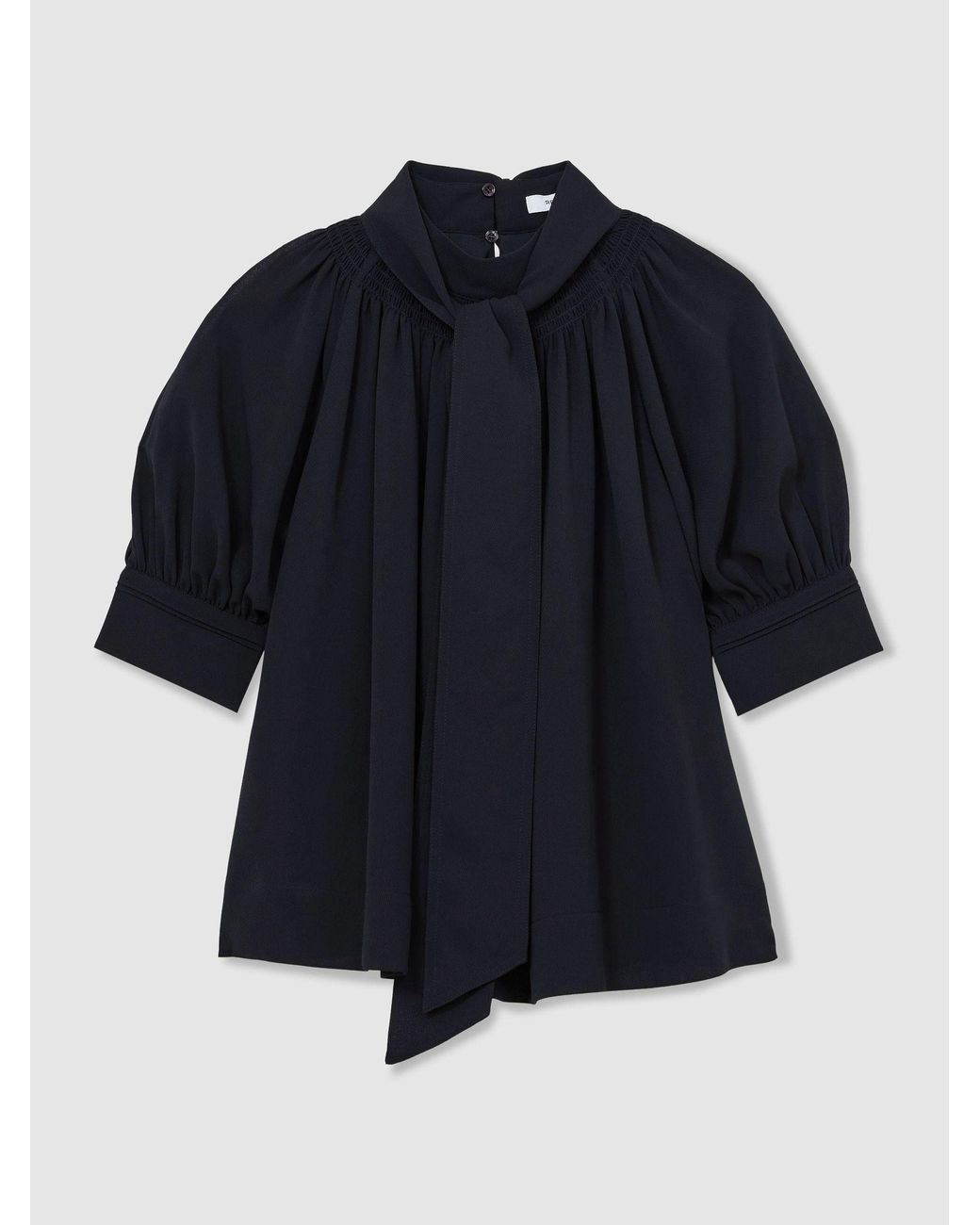 Reiss Blue Tie-Neck Short-Sleeve Blouse