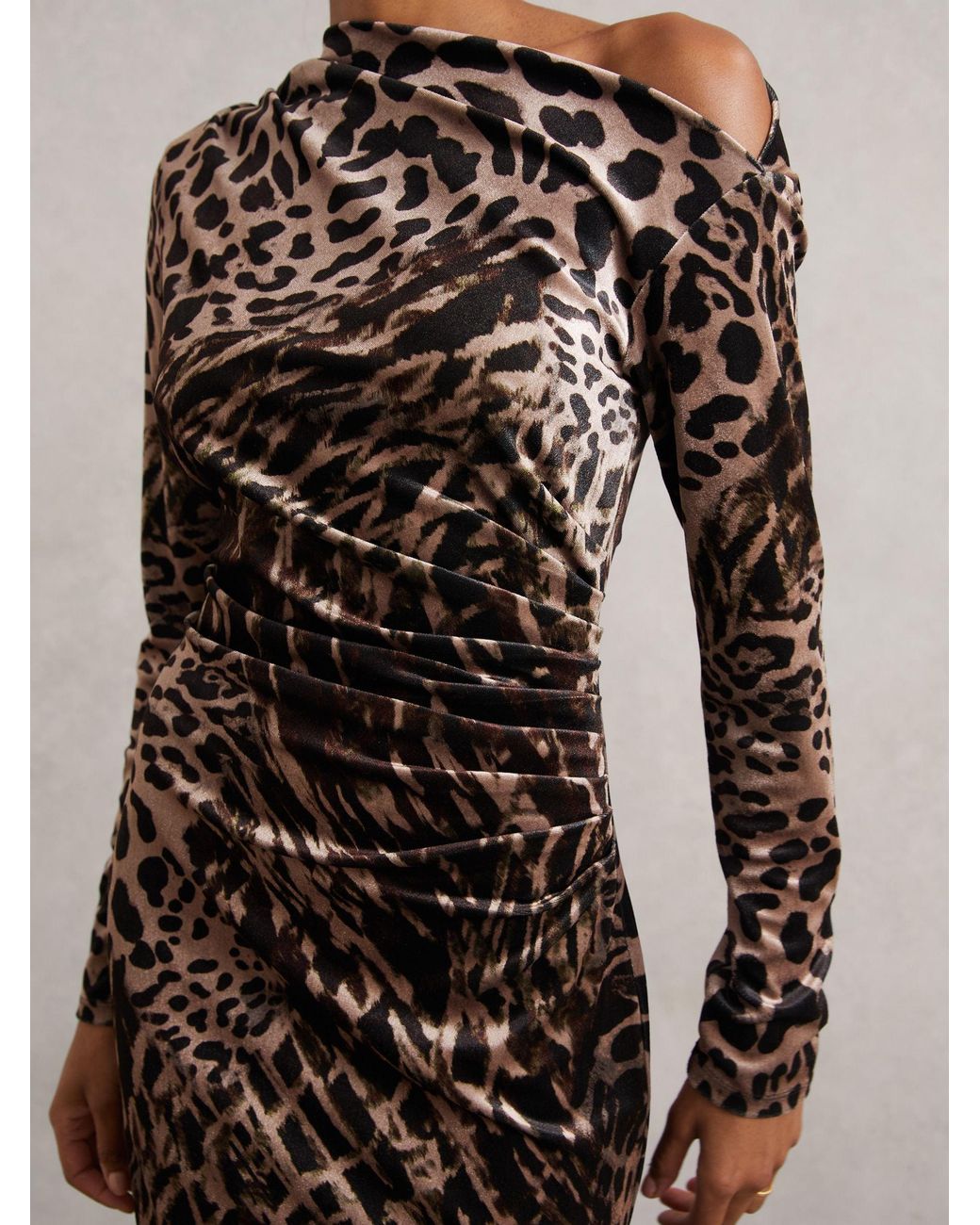 Reiss Multicolor Leopard Print Velvet Midi Dress