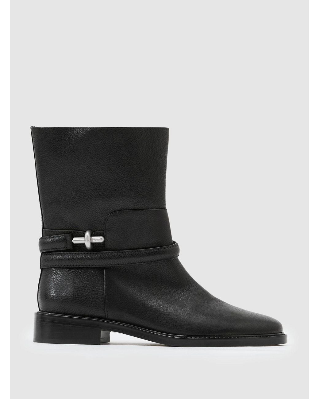 Reiss Black Leather Turnlock-Hardware Biker Ankle Boots