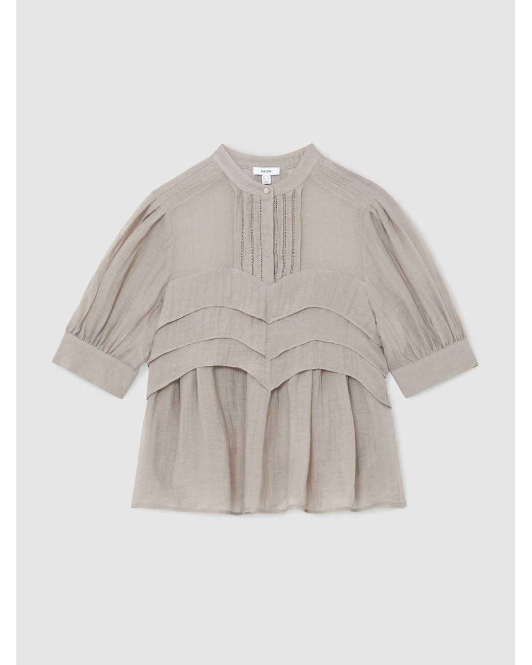 Reiss Gray Georgia - Grey Frill-detail Half-button Blouse, Us 6
