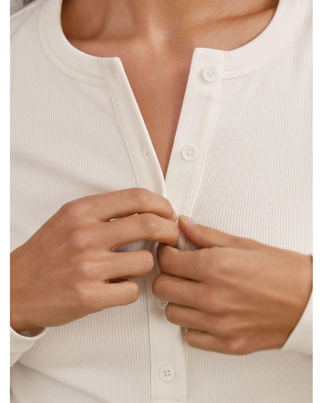 Reiss White Stretch-Cotton Half-Button Top