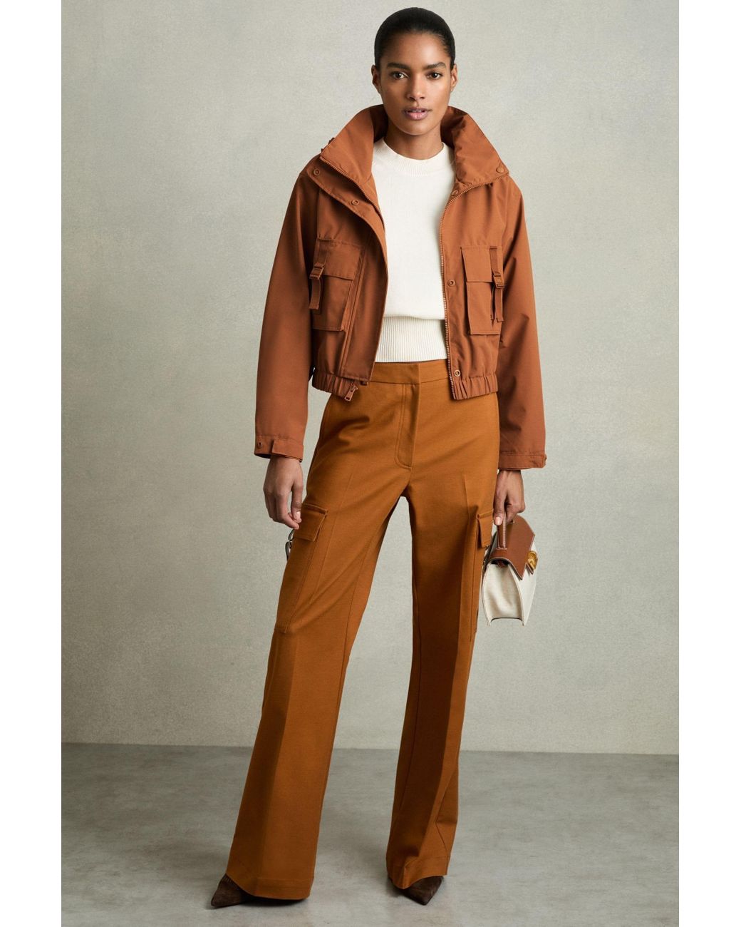 Reiss Connie - Rust Technical Hooded Utility Jacket, Us 6 in