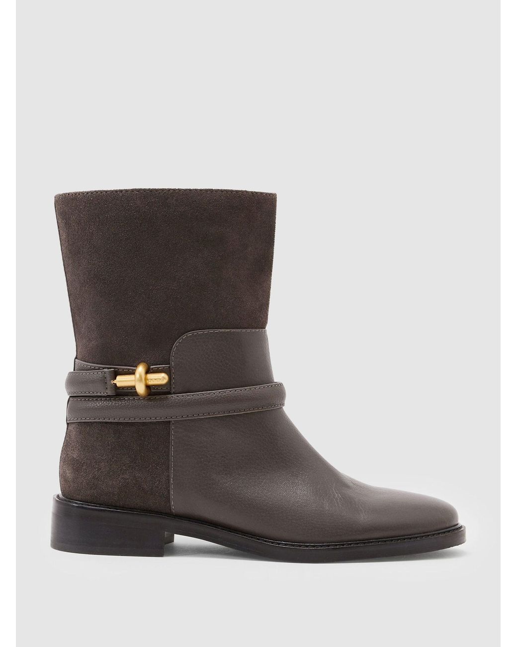 Reiss Black Leather Turnlock-Hardware Biker Ankle Boots