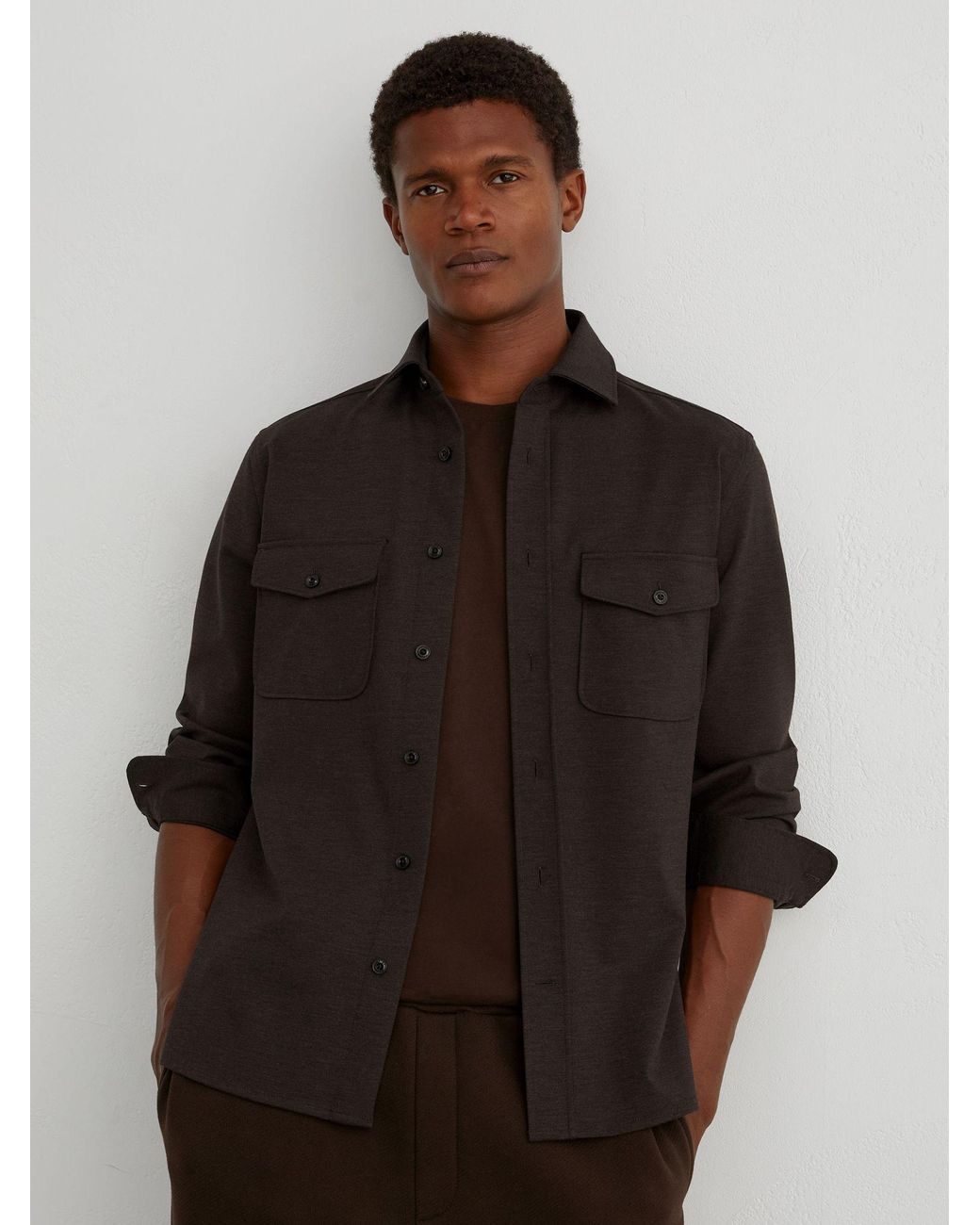 Reiss Black Twin-Pocket Button-Through Overshirt for men