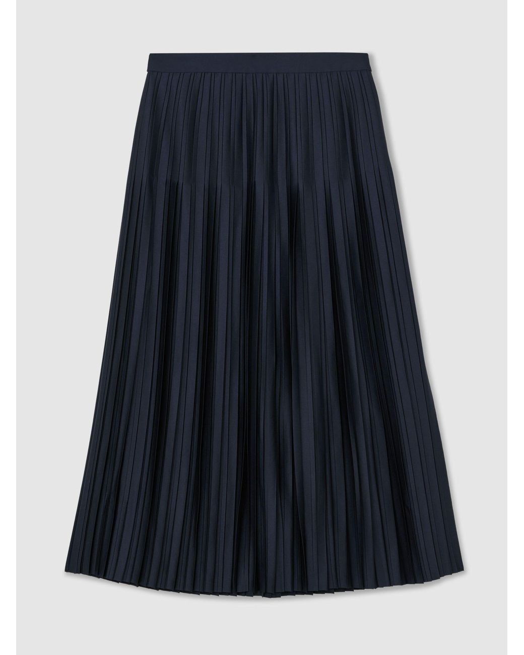 Reiss Blue Satin Pleated Midi Skirt