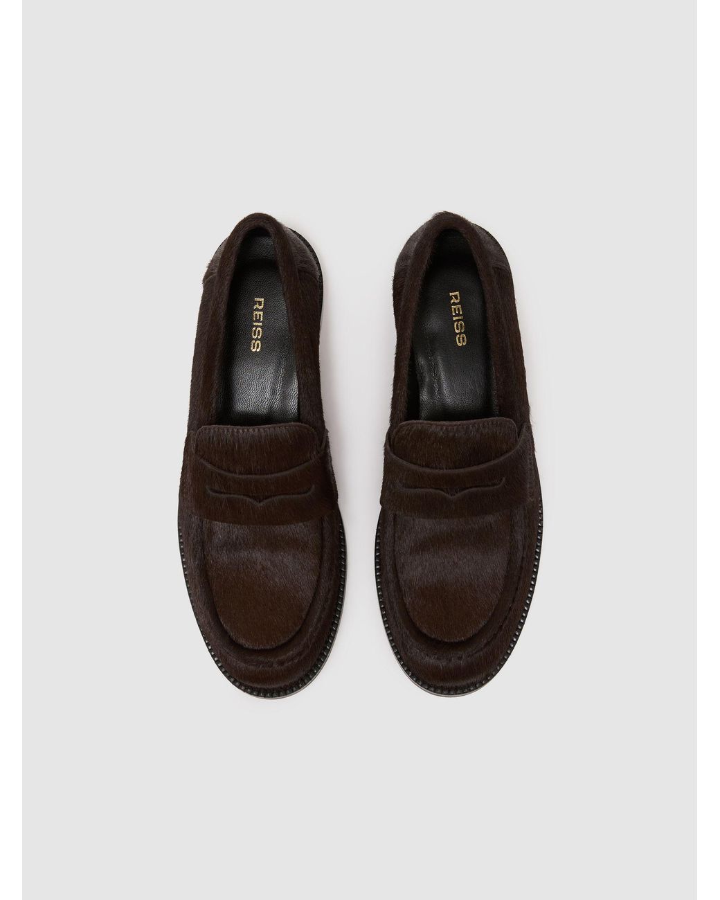 Reiss Black Leather Pony-Effect Loafers