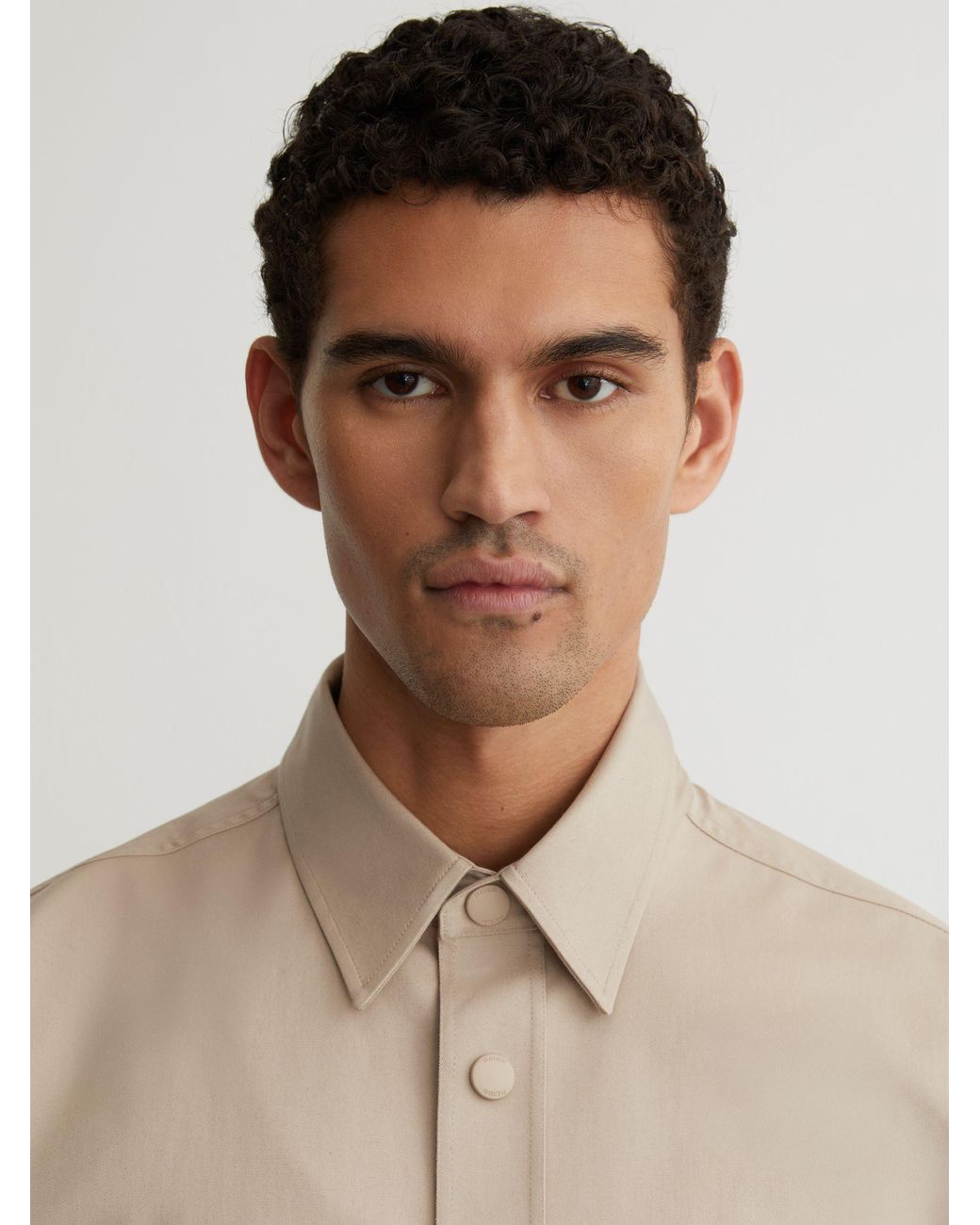 Reiss Natural Elmore - Light Stone Monogram Embroidered Relaxed Overshirt Stretch-cotton, S for men