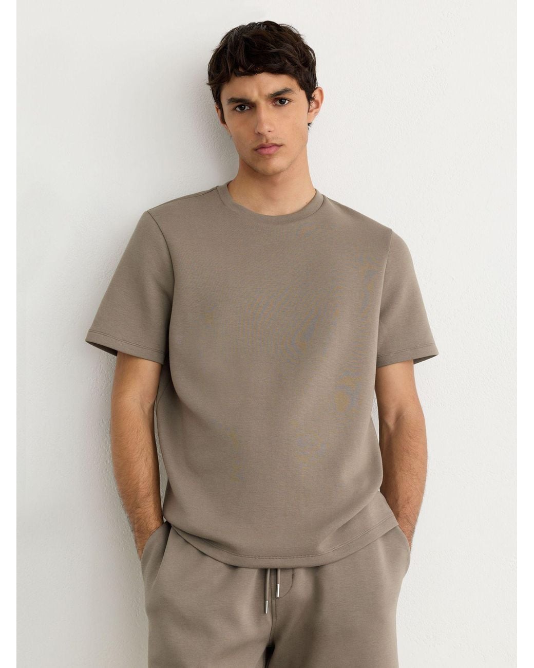 Reiss Gray Sueded Interlock Jersey Modern-Fit T-Shirt for men