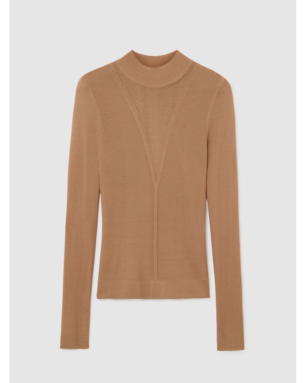 Reiss Gray Sheer-Detail Long-Sleeve Knitted Top