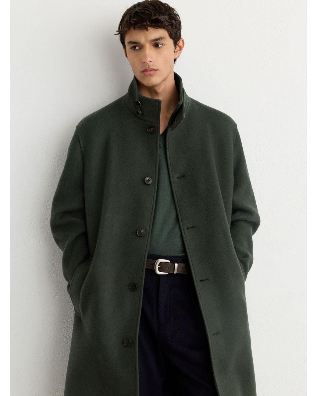 Reiss Multicolor Wool-Blend Belted Funnel-Neck Overcoat for men