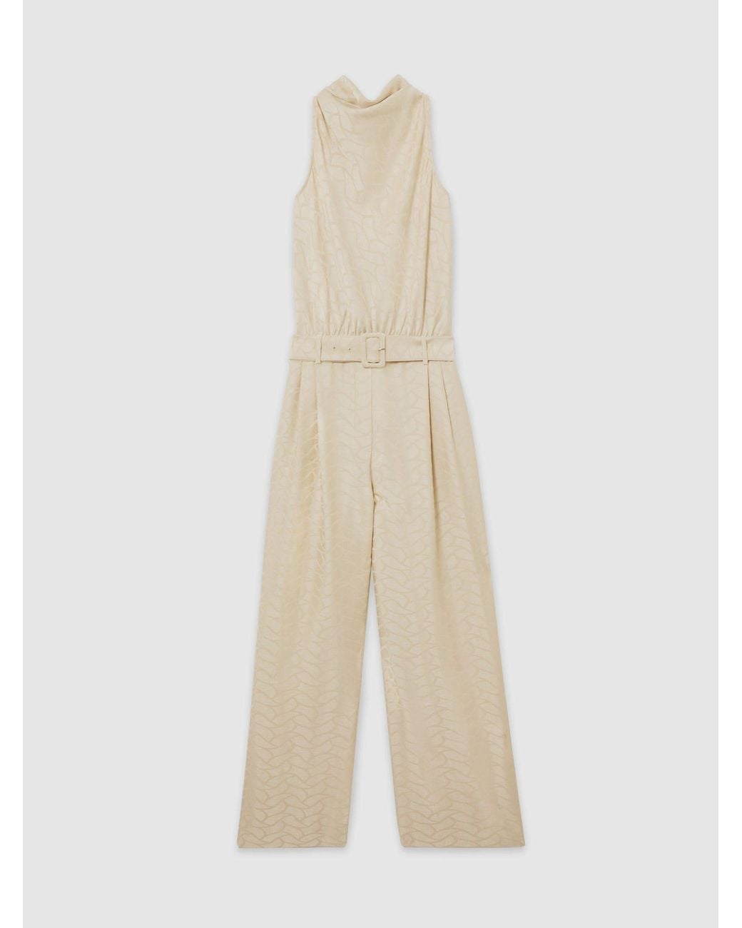 Reiss Natural Jacquard Cowl-Neck Belted Jumpsuit