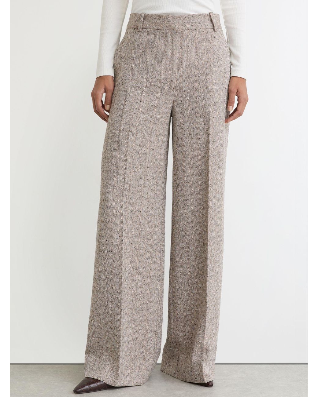 Reiss Gray Wide-Leg Textured Tailored Trousers