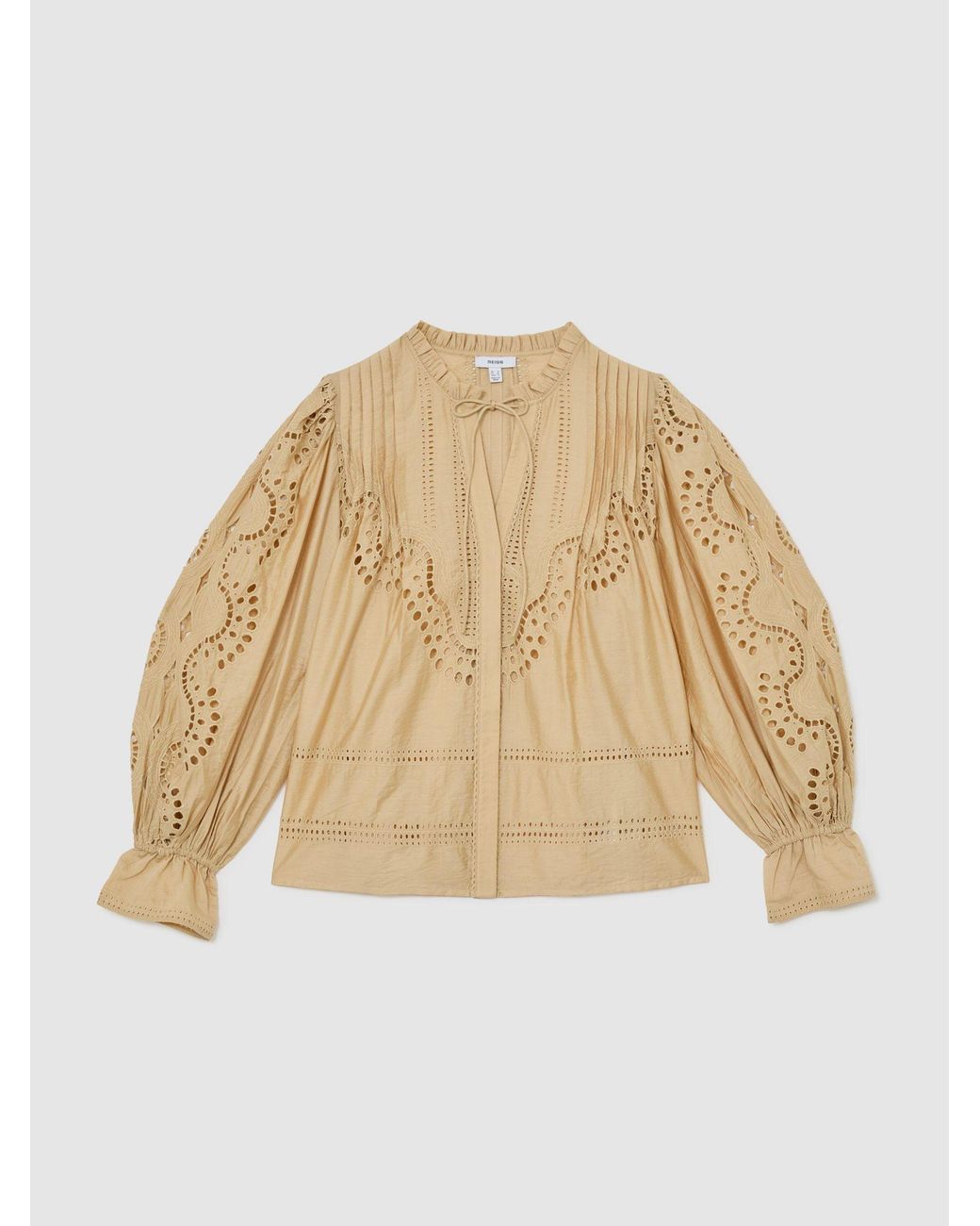 Reiss Natural Broderie Anglaise Tie-Neck Blouse