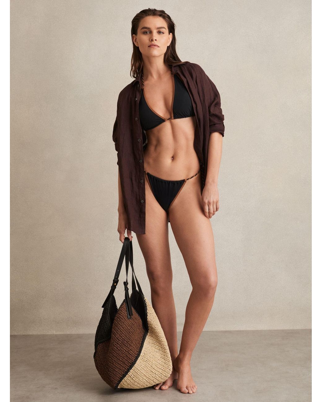 Reiss Natural Triangle Twist-Strap Bikini Top