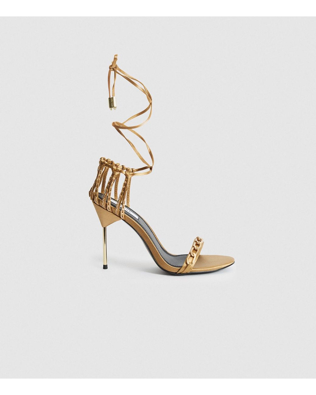 Reiss Zhane Chain - Satin Strappy Wrap Sandals in Caramel (Metallic) - Lyst