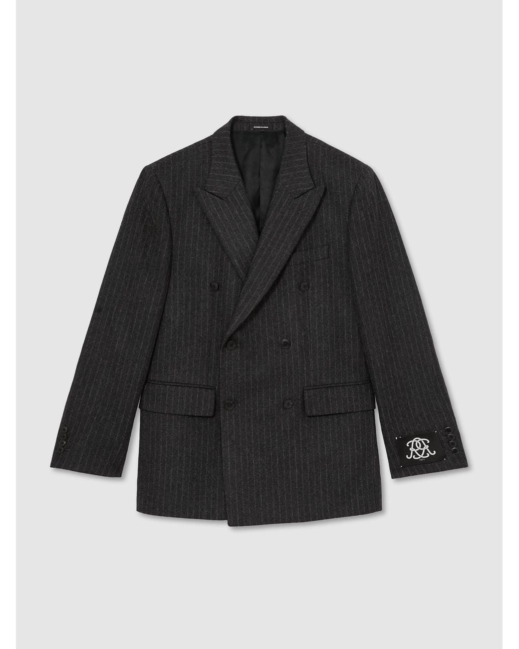 Reiss Green Monogram Wool-Blend Chalk-Stripe Double-Breasted Blazer Relaxed-Fit for men