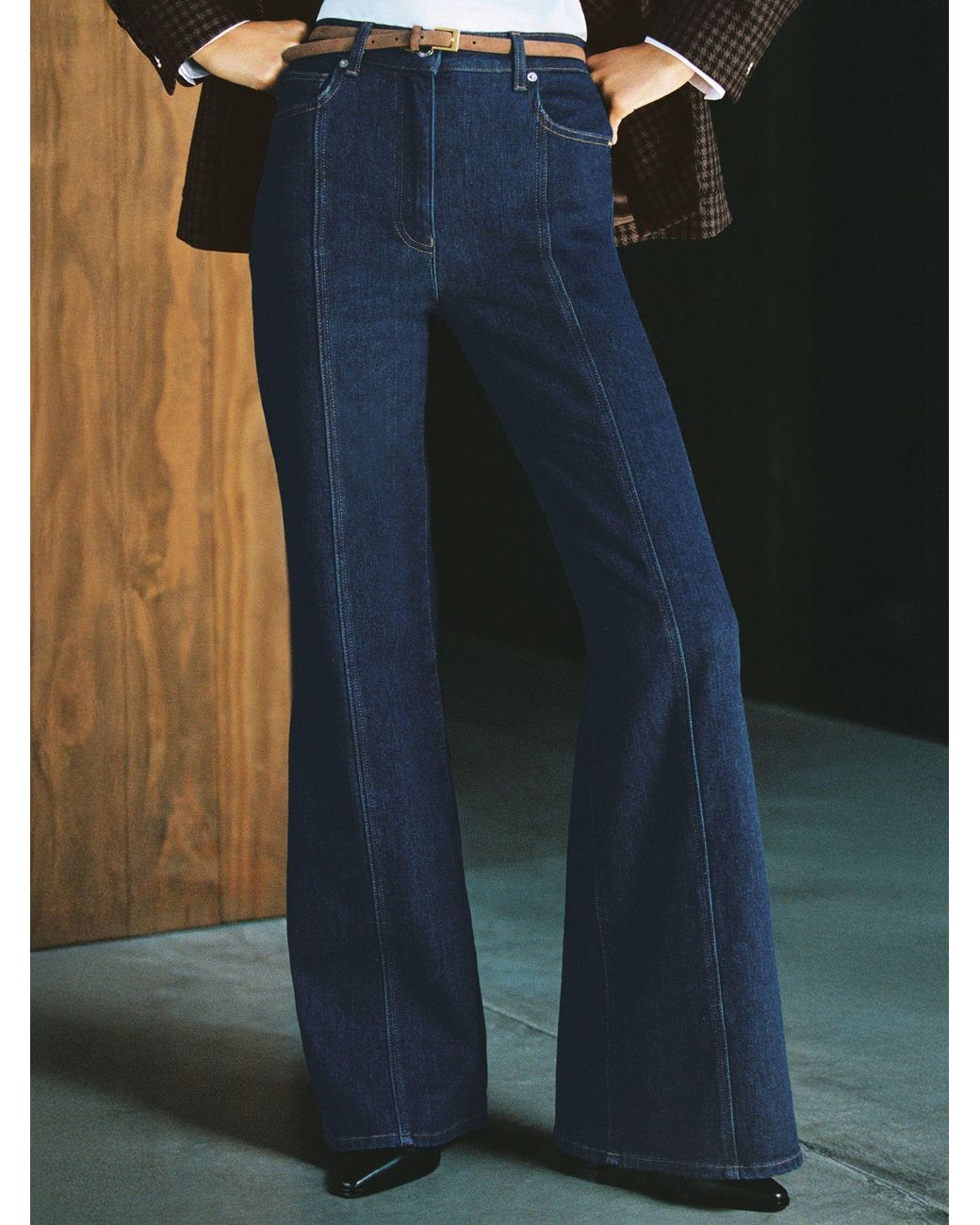 Reiss June - Blue Flared Seam-detail Jeans, 30 P