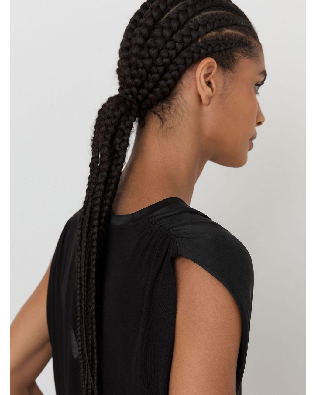Reiss Black Silk-Front V-Neck Sleeveless Top