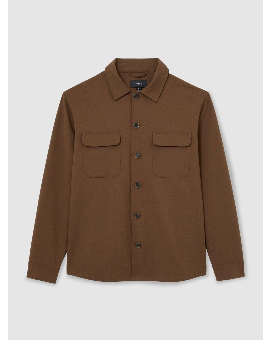 Reiss Brown Twin-Pocket Button-Through Overshirt for men