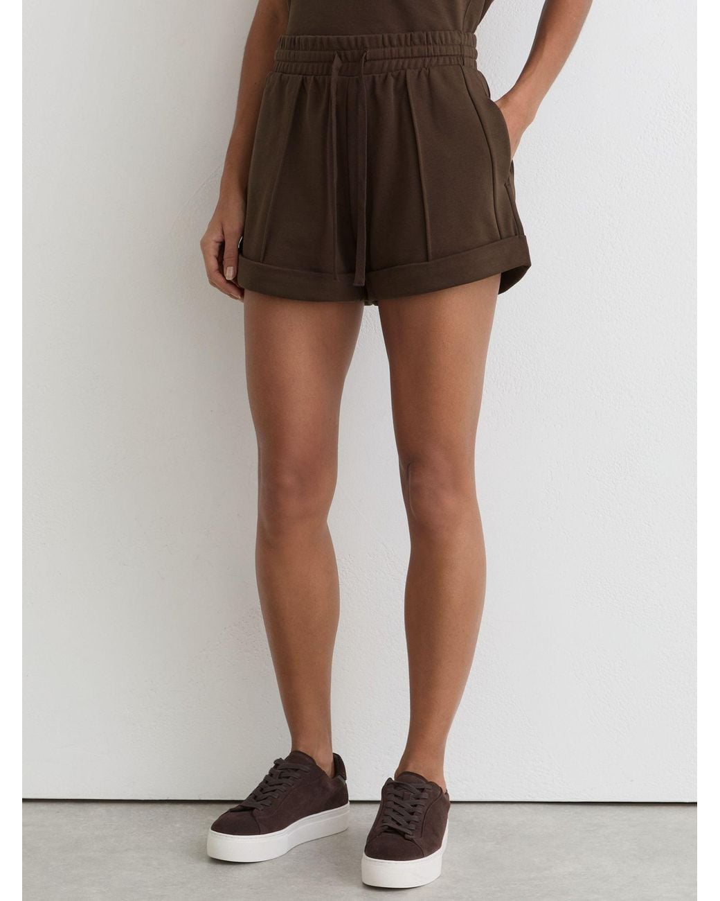 Reiss Natural Willa - Chocolate Brown Cotton-blend Drawstring Sweat Shorts, Xl (us 16-18)