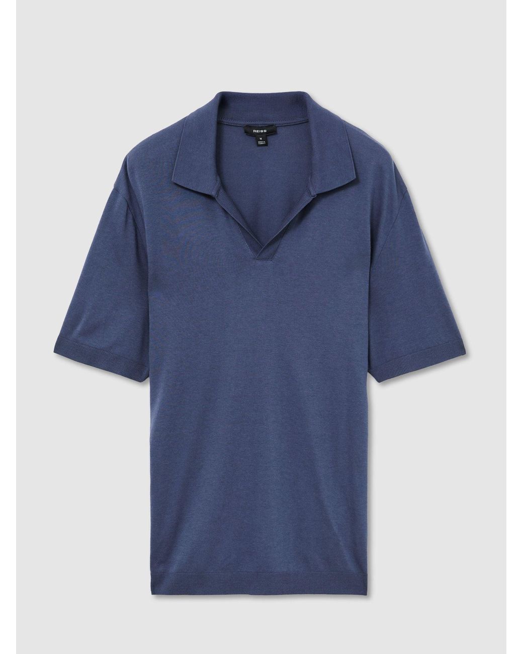 Reiss Blue Cotton- Open-Collar Short-Sleeve Polo Shirt for men