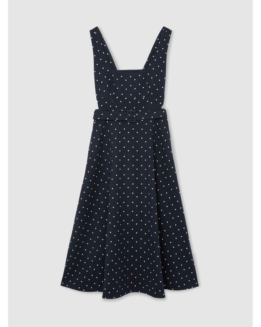 Reiss Blue Polka Dot-Print Belted Midi Dress