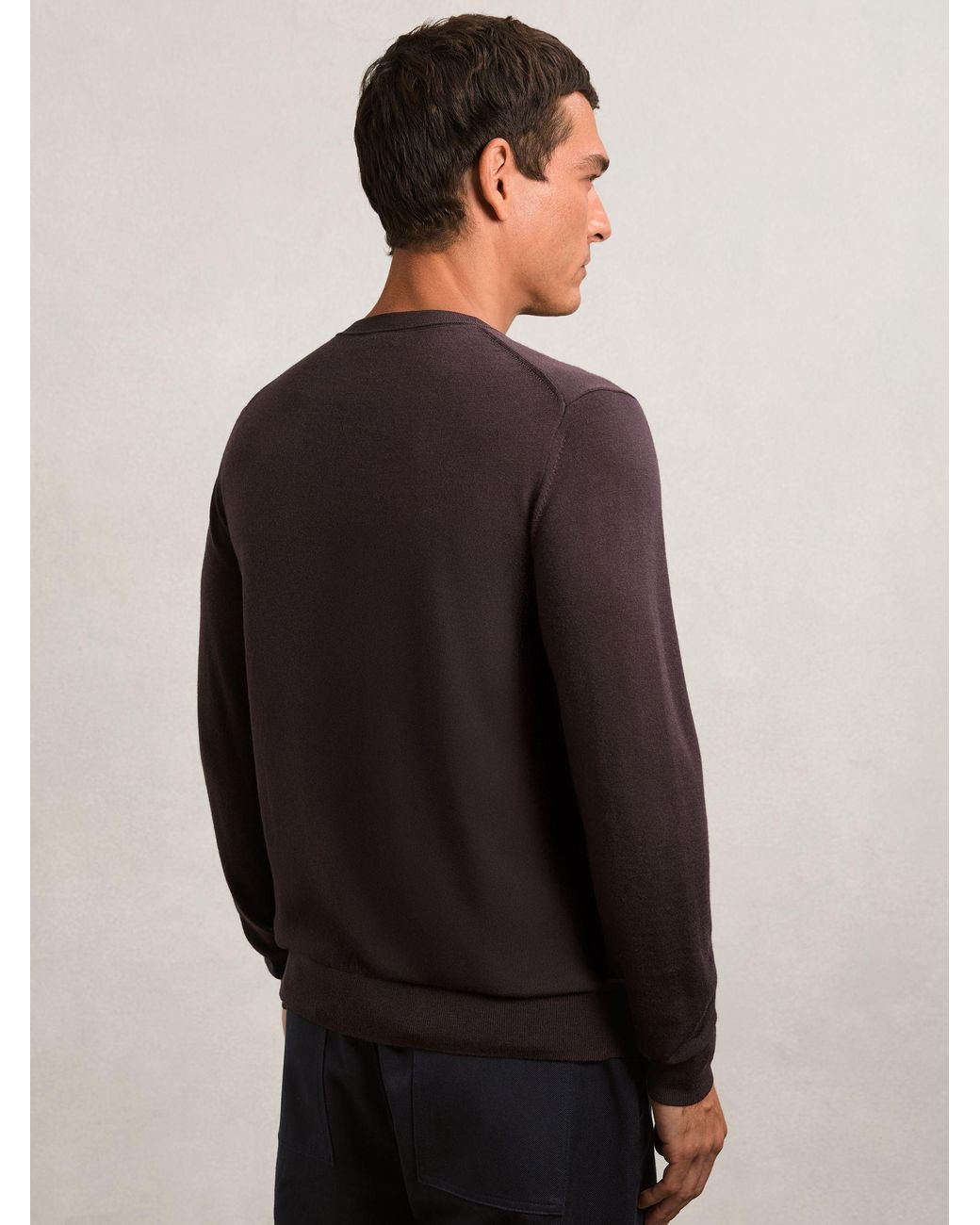 Reiss Brown Wessex Dark Bordeaux Merino Wool Crew Neck Jumper for men