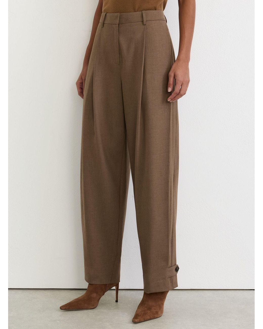 Reiss Natural Magnus - Khaki Green Barrel-leg Button-tab Pleated Trousers, Us 12