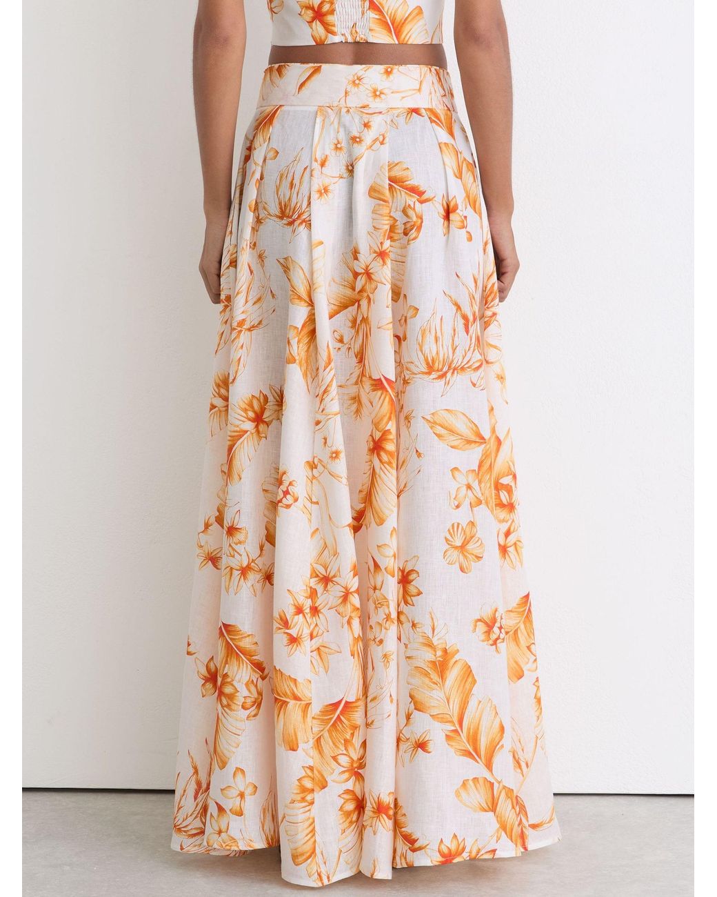 Reiss Pink Linen Floral-Print Maxi Skirt