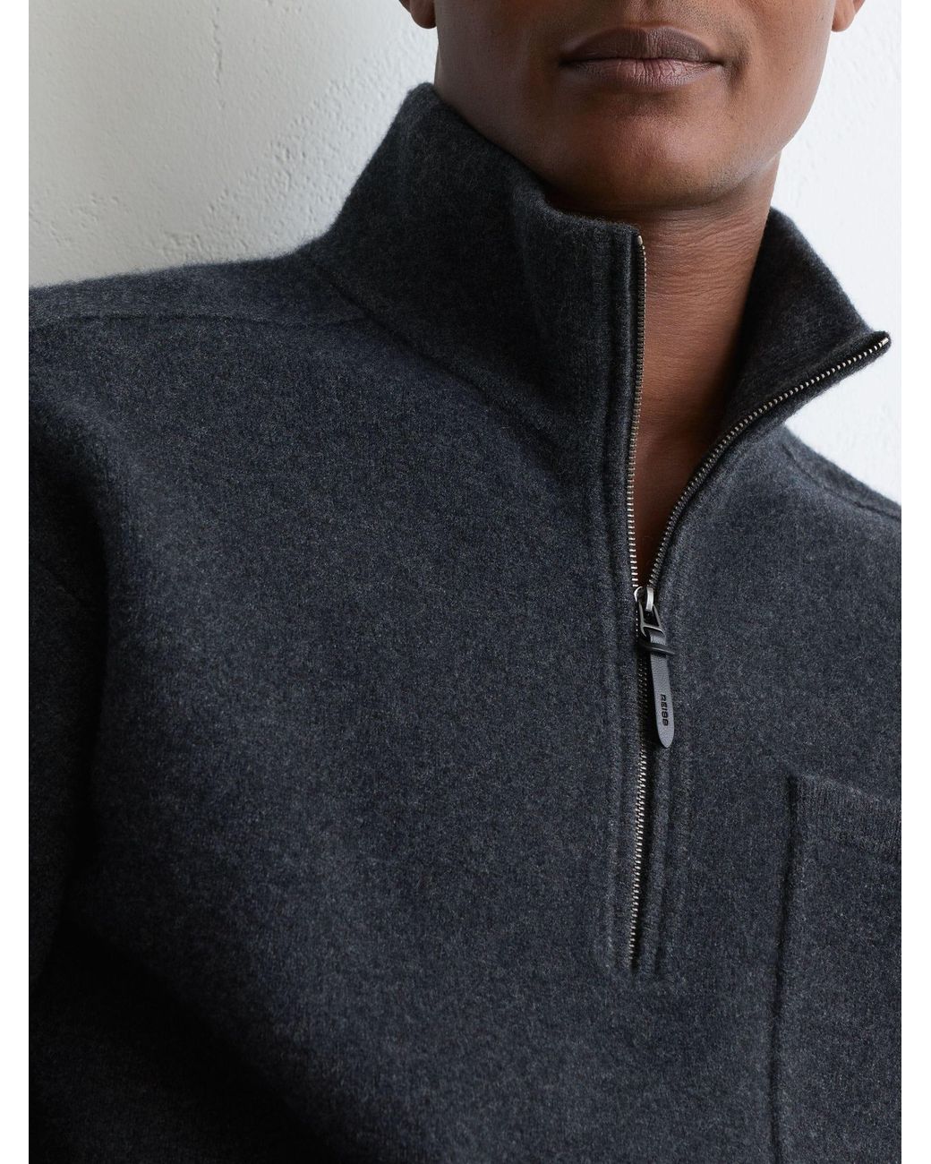 Reiss Black Golant - Charcoal Grey Boiled-wool Funnel-neck Quarter-zip Jumper, Xl for men