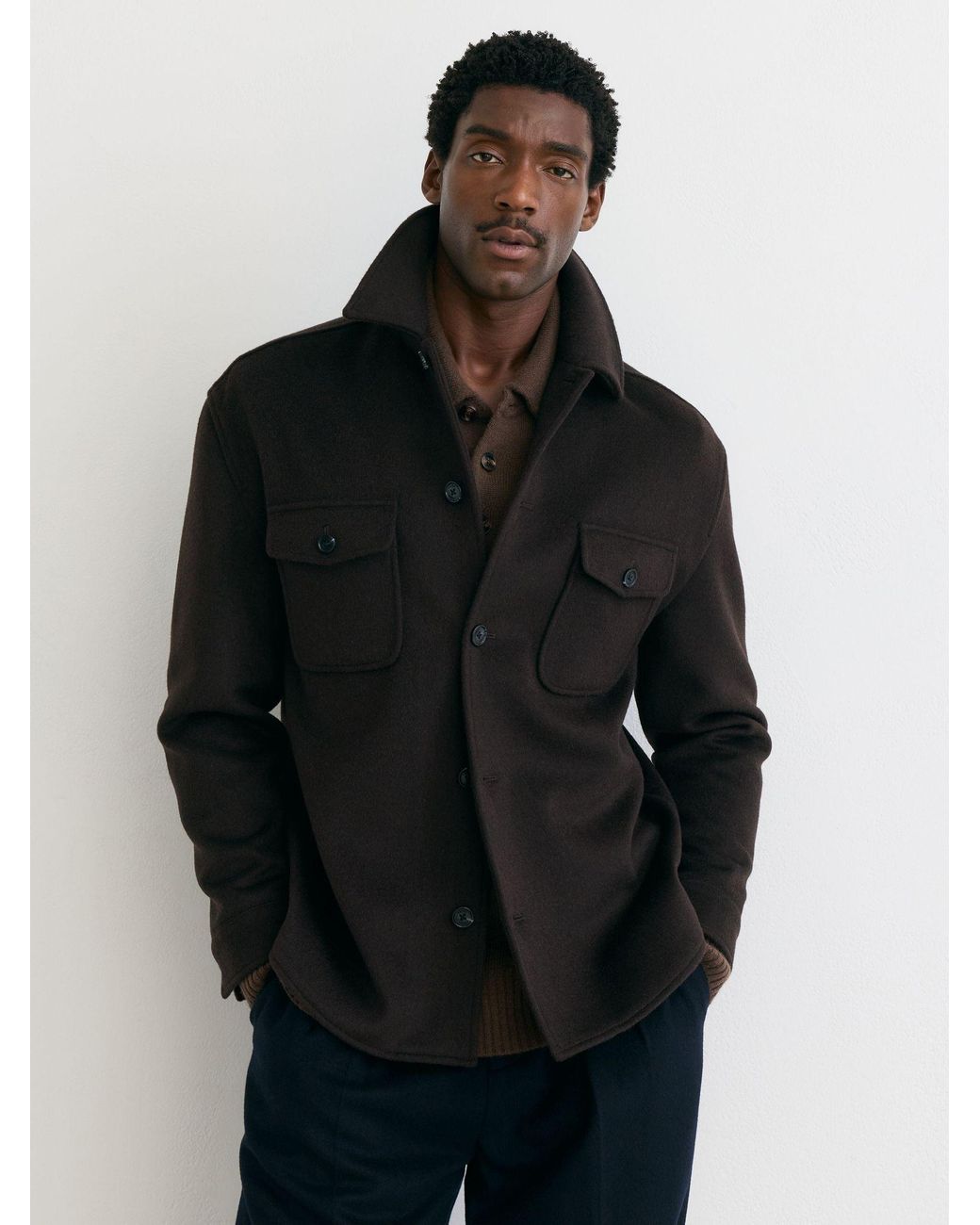 Reiss Black Liam - Dark Brown Wool-blend Twin-pocket Overshirt, M for men