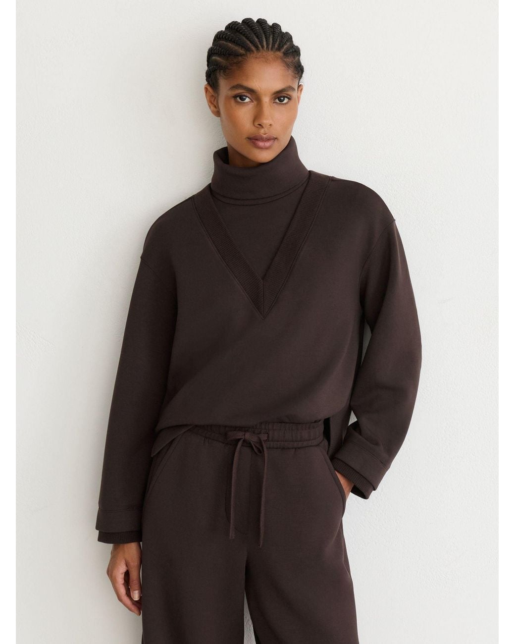 Reiss Abigail - Dark Chocolate Brown Premium Interlock Double-layer Sweatshirt, S (us 4-6)