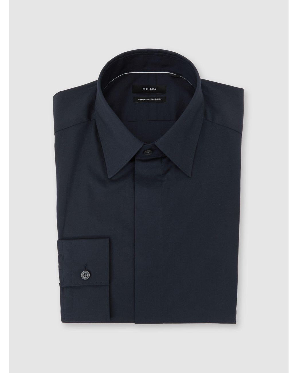 Reiss Blue Vega - Navy Stretch-cotton Concealed-placket Shirt Slim-fit, 15.5 for men
