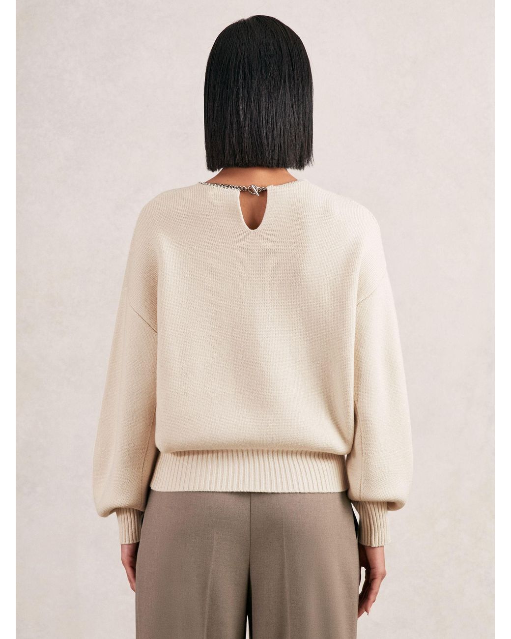 Reiss Natural Wool-Blend Necklace-Trim Jumper With Cashmere