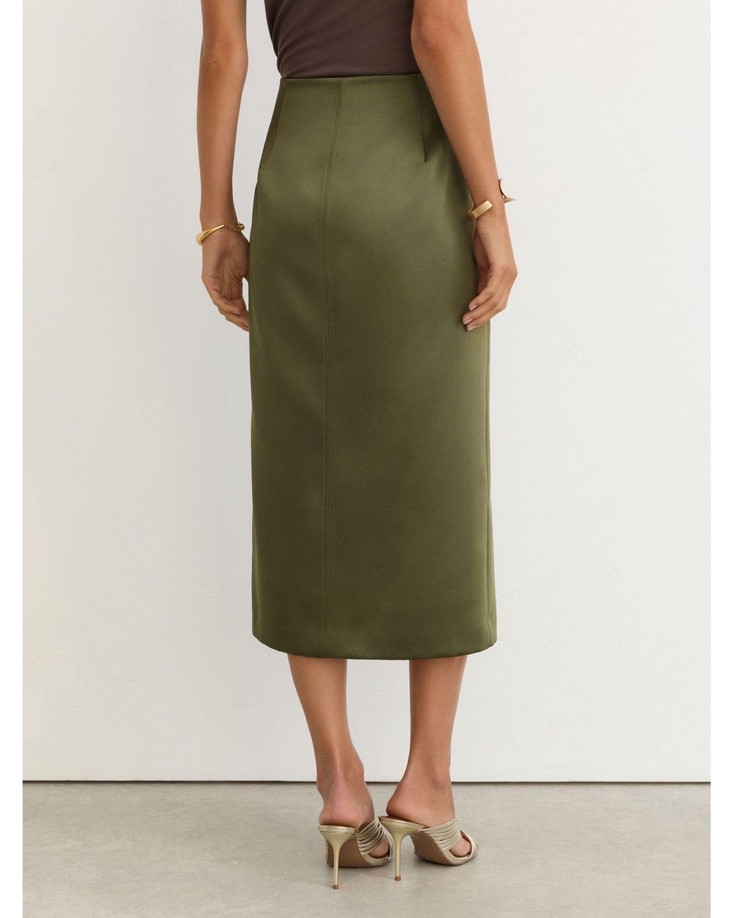 Reiss Natural Satin Straight Midi Skirt