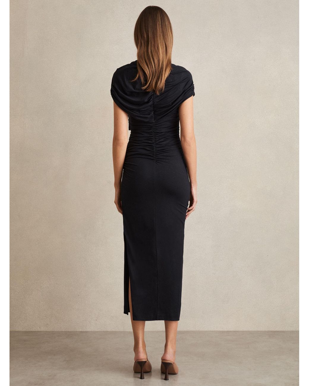 Reiss Natural Stretch-Lyocell Ruched Midi Dress