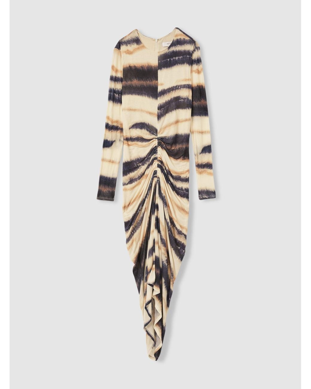 Reiss Natural Georgia Dress Lyocell Abstract Print, Neutral