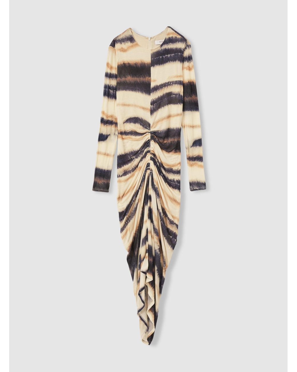 Reiss Natural Georgia Dress Lyocell Abstract Print, Neutral