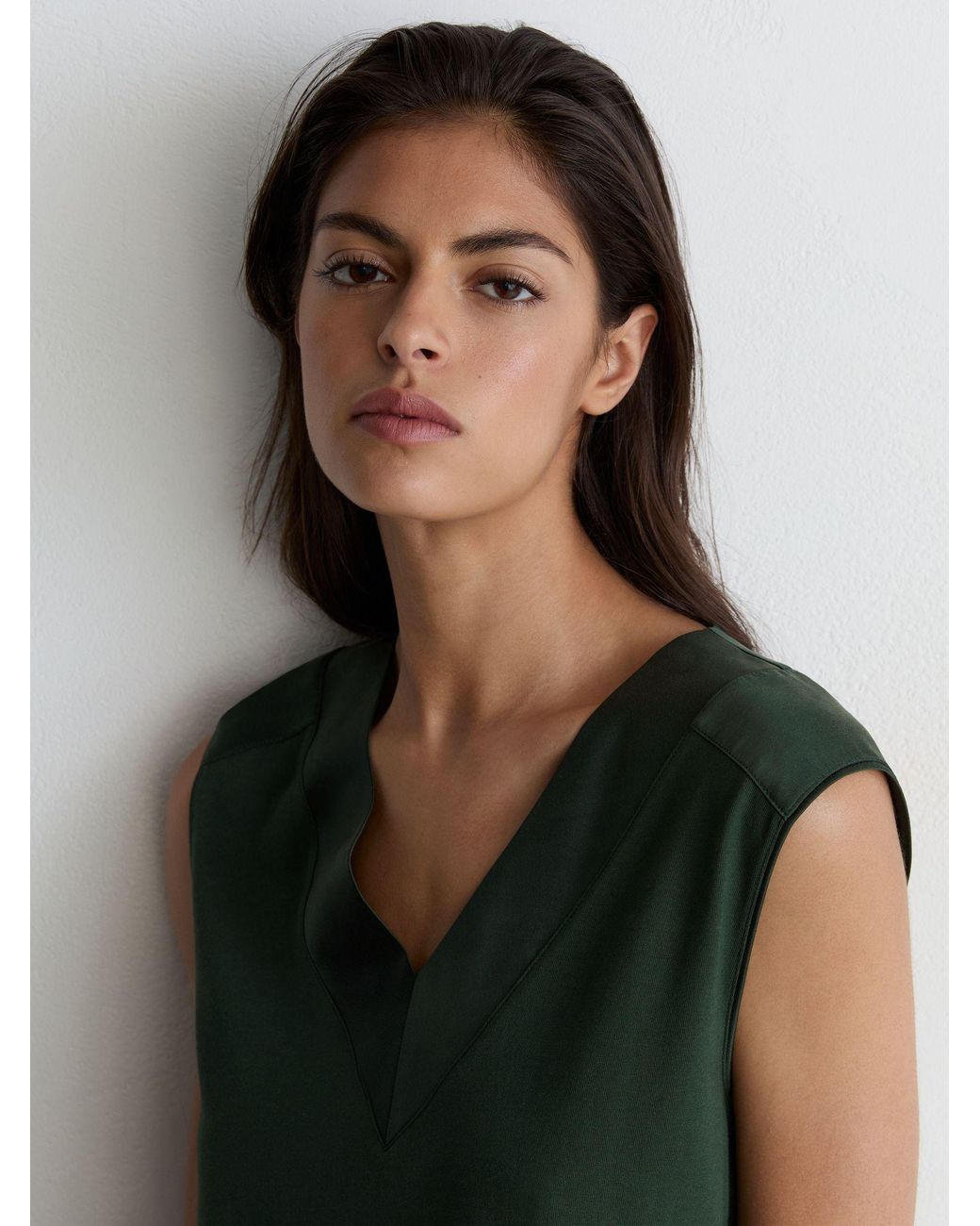 Reiss Kallie - Teal Green Cotton-modal Silk-trim Sleeveless Top, M (us 8-10)