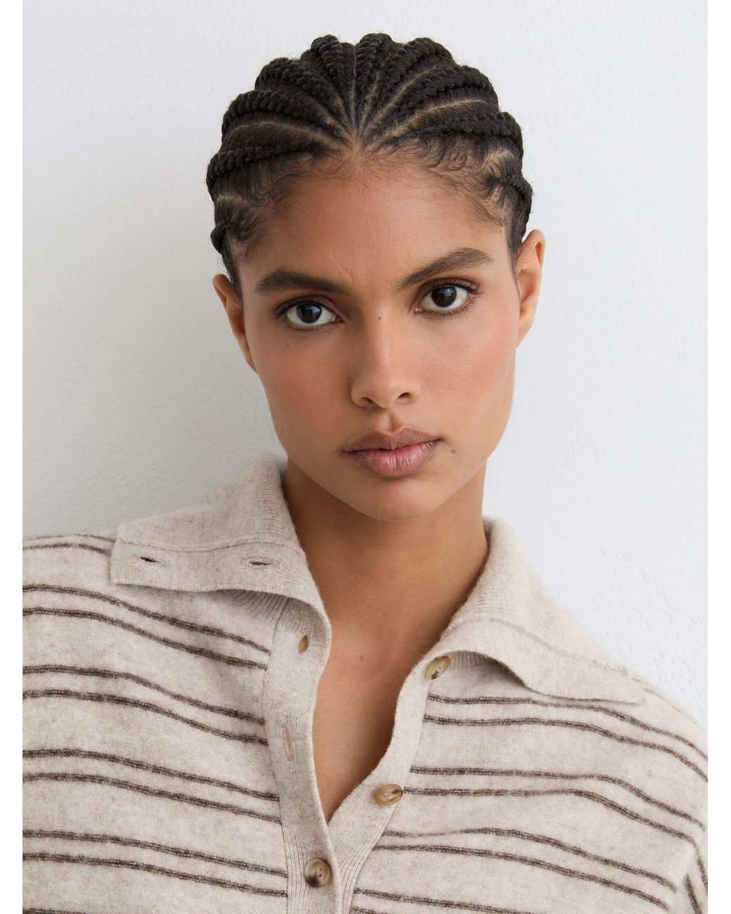 Reiss Natural Neutral & Wool-Cashmere Stripe Buttoned Jumper